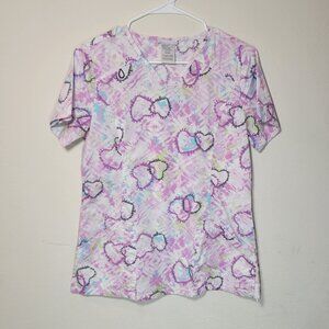 ScrubStar Women's Small Pink Scrub Top with Hearts V-Neck